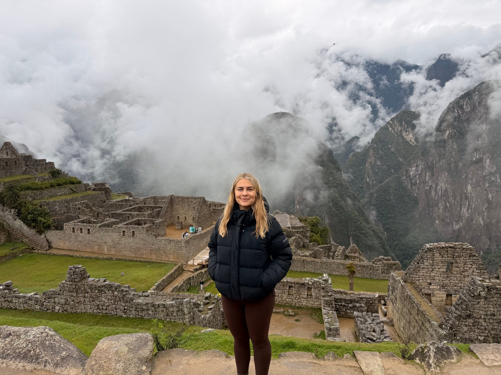 Kallie at Machu Picchu in the clouds, Peru